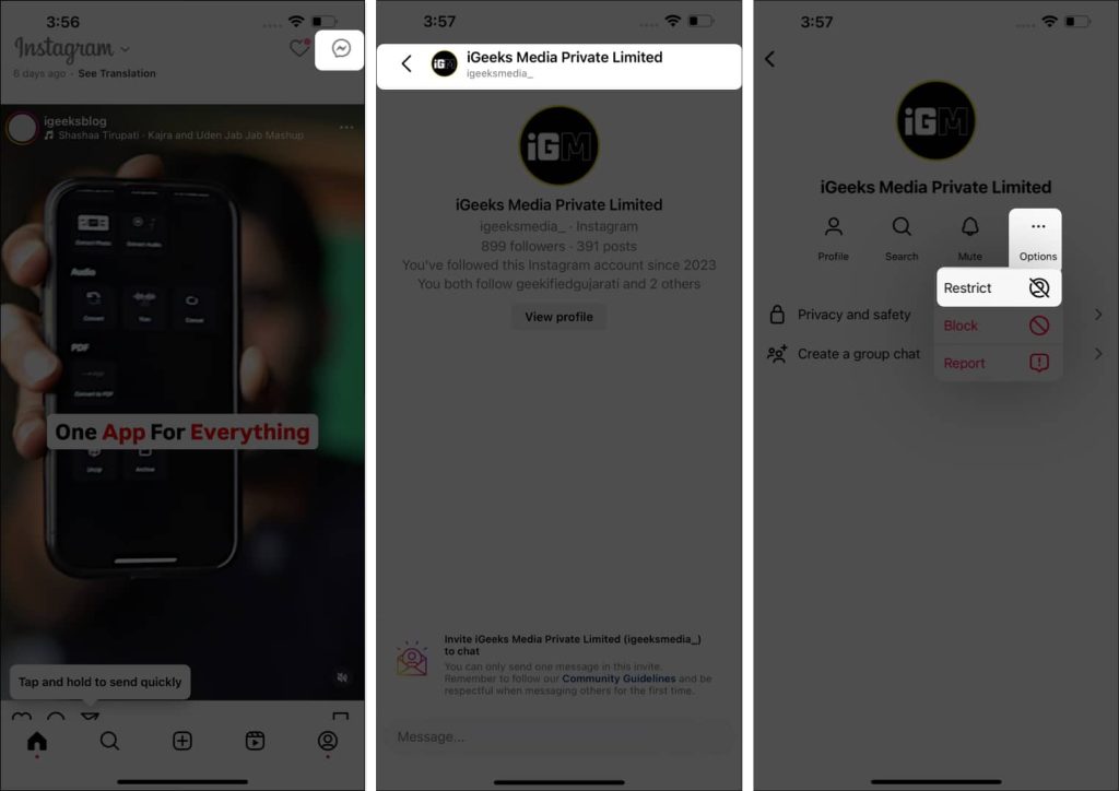 Instagram restrict user option to limit interactions and protect privacy